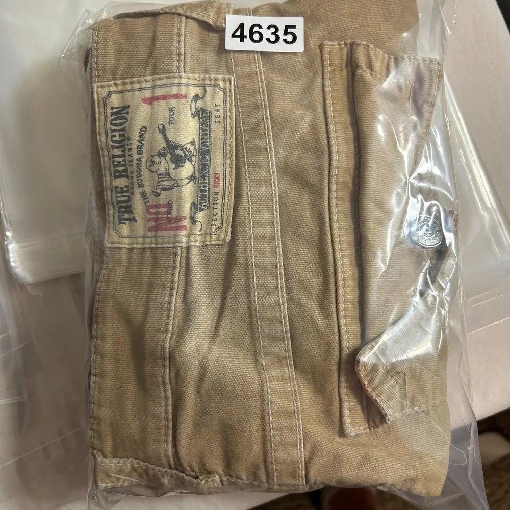 True Religion Ricky Corduroy Khaki Pants Mens 36 Tan Straight Leg Distressed